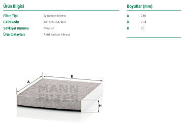 Opel Mokka Karbonlu Polen Filtresi 1.6 Benzinli 115 Beygir Şase DB000001 Sonrası 2012-2020 MANN