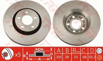 Volvo S60 Ön Fren Diski 2.0 T 305 mm Çap 2001-2010 TRW