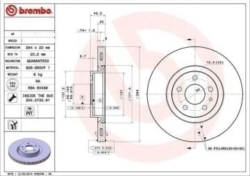 Fiat Egea Sedan/Hatchback/Cross Ön Fren Diski 1.6  Multijet 130 Beygir 284 mm Çap 2020-2026 BREMBO