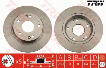 Honda Civic 9 Sedan Arka Fren Diski FB7 260 mm Çap 2012-2016 TRW