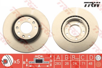 Opel Astra L Ön Fren Diski 1.5 Dizel 130 Beygir 283 mm Çap 2022 Sonrası TRW