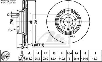 Audi A4 Ön Fren Diski 1.4 TFSI 150 Beygir 314 mm Çap 2015 Sonrası ATE ORIGINAL