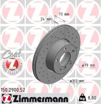 BMW E84 X1 Performanslı Ön Fren Diski 18i sDrive 312 mm Çap Delikli 2010-2015 ZIMMERMANN