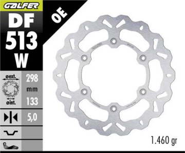 YAMAHA XV950R Arka Fren Diski 298 mm 2014 2020 Arası GALFER DALGALI SABİT ÇELİK DİSK