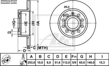 Audi A3 Arka Fren Diski 1.4 TSI 125 Beygir 253 mm Çap 2004-2013 ATE ORIGINAL