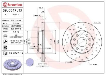 Skoda Octavia 3 Performanslı Ön Fren Diski 1.2 TSI 276 mm Çap Delikli 2013-2020 BREMBO XTRA
