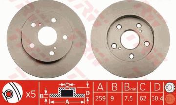 Toyota Corolla Arka Fren Diski Benzinli Japon Montaj 259 mm Çap 2007-2012 TRW