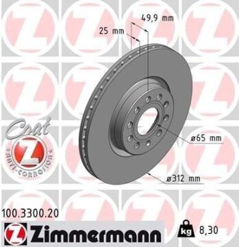 Audi Q3 Ön Fren Diski 1.4 TFSI 150 Beygir 312 mm Çap 2012-2018 ZIMMERMANN