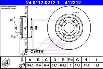 Citroen C5 Aircross Arka Fren Diski 1.2 PureTech 130 Beygir 290 mm Çap 2018-2025 ATE ORIGINAL