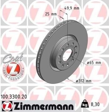 Volkswagen Beetle Ön Fren Diski 1.4 TSI 160 Beygir 312 mm Çap 2012-2019 ZIMMERMANN
