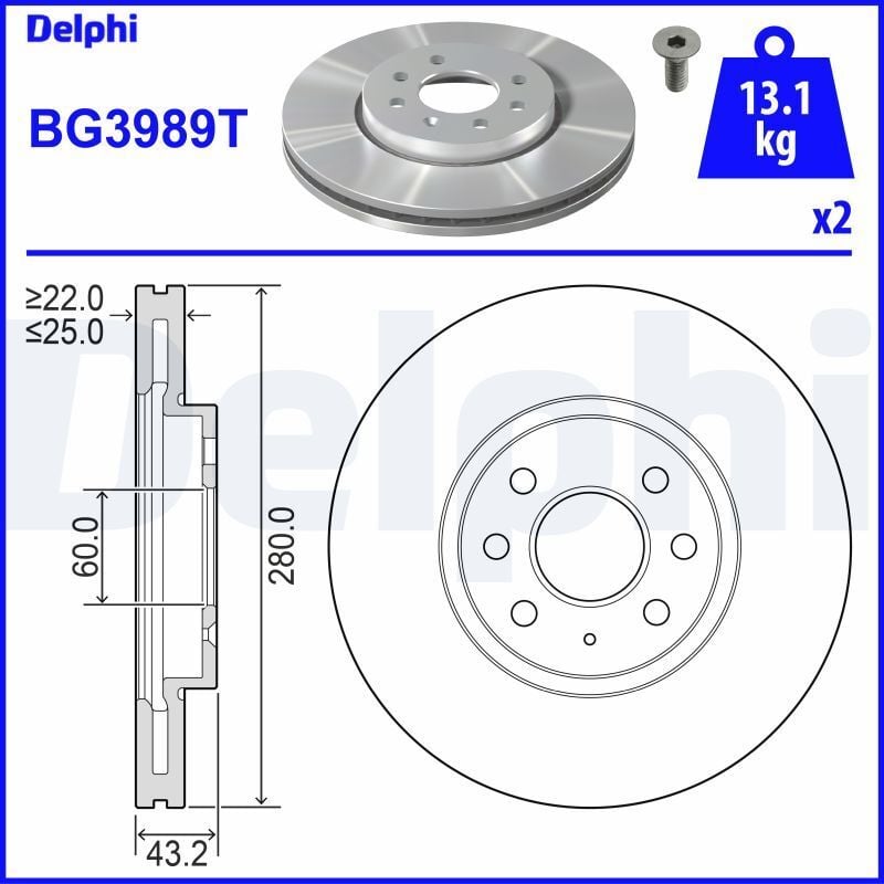 Opel Astra H Ön Fren Diski 1.6 16V 115 Beygir 280 mm 4 Bijon Modeller İçin 2005-2010 DELPHI