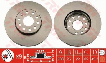 Skoda Octavia 2 Ön Fren Diski 1.4 TSI 288 mm Çap 2004-2012 TRW