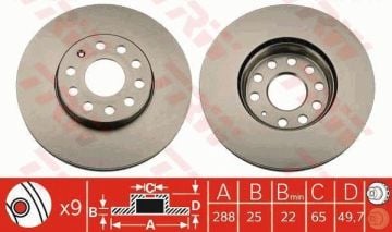 Seat Leon 3 Ön Fren Diski 1.6 TDI 105 Beygir 288 mm Çap TRW Sistem 2013-2020 TRW