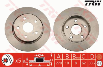 Toyota Corolla Arka Fren Diski 1.4 Dizel 270 mm Çap 2013-2018 TRW