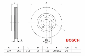 Mercedes E Serisi W211 Kasa E220 CDI Ön Fren Diski 330 mm Çap AMG Spor Paket 2002-2009 BOSCH