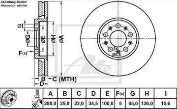 Seat Leon 1 Fren Diski Ön 1.8T 180 Beygir 288 mm Çizgili ATE POWER DISC