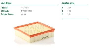 Mercedes CLA Serisi W117 Kasa CLA180 CDI Hava Filtresi 1.5 109 Beygir 2013-2019 MANN