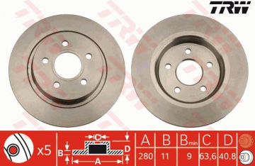 Volvo S40 Arka Fren Diski 1.6 Benzinli 280 mm Çap 2004-2012 TRW