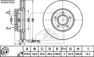 Volvo S40 Performanslı Ön Fren Diski 1.6 Benzinli 278 mm Çap Çizgili 2004-2014 ATE POWER DISC