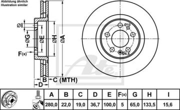 Volkswagen Golf 4 Performanslı Ön Fren Diski 1.9 TDI 90 Beygir 280 mm Çap Çizgili Disk 1997-2004 ATE POWER DISC