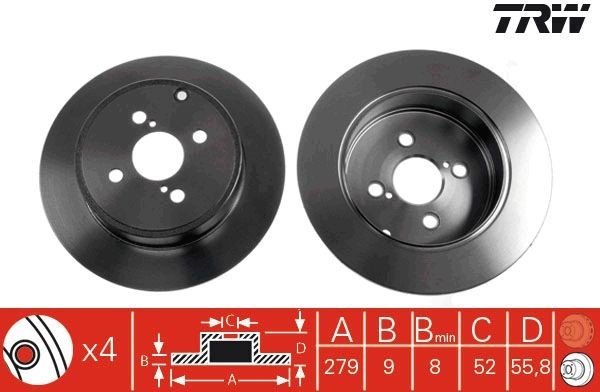 Toyota Corolla Arka Fren Diski E12 Dizel D4D 279 mm 2002 2007 TRW