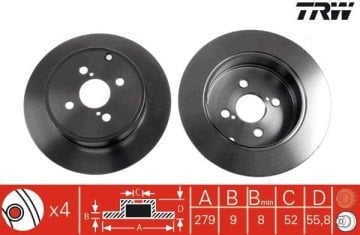 Toyota Corolla Arka Fren Diski E12 Dizel D4D 279 mm 2002 2007 TRW