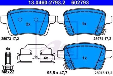 Fiat Egea Station Arka Fren Balatası 1.4 T-Jet Benzinli 120 Beygir 2015-2020 ATE ORIGINAL