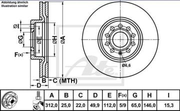 Volkswagen Tiguan Performanslı Ön Fren Diski 2.0 TDI 140 Beygir 312 mm Çizgili 2008-2015 ATE POWER DISC