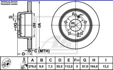 Mercedes C Serisi W203 Kasa C180 Kompressor Arka Fren Diski 278 mm Çap Standart Paket İçin 2001-2006 ATE ORIGINAL