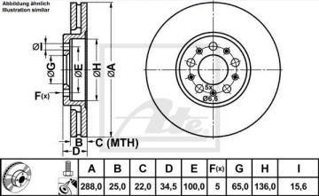 Volkswagen Polo 5 GTI 6R Ön Fren Diski 288 mm 2010-2012 ATE ORIGINAL