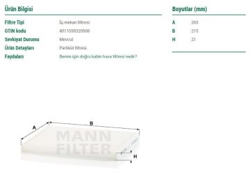 Opel Corsa E Polen Filtresi 1.3 CDTI 95 Beygir 2015-2019 MANN