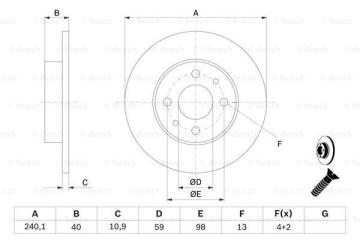 Fiat Punto Ön Fren Diski Düz Tip 240 mm Çap 1999-2011 BOSCH