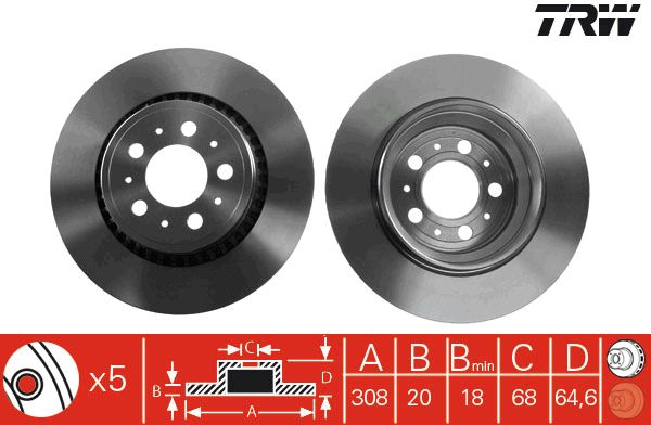 Volvo XC90 Arka Fren Diski 308 mm Çap 2003-2014 TRW