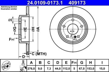 Mercedes A Serisi W176 Kasa A180 CDI 1.5 109 Beygir Arka Fren Diski 276 mm Çap Standart Paket 2013-2018 ATE ORIGINAL