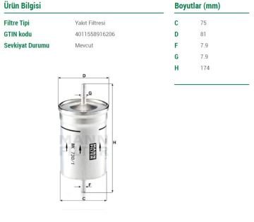Volkswagen Bora Benzin Filtresi 1.6 102 Beygir 1999-2006 MANN
