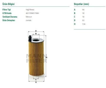 BMW 1 Serisi F20 Kasa 116d Yağ Filtresi 116 Beygir N47 Motor İçin 2012-2019 MANN