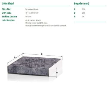Renault Austral Polen Filtresi Karbonlu 1.3 TCe Hybrid 158 Beygir 2022 Sonrası MANN