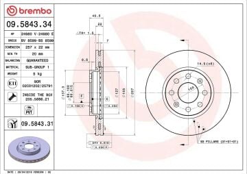 Opel Corsa E Ön Fren Diski 257 mm Çap 2015-2019 BREMBO