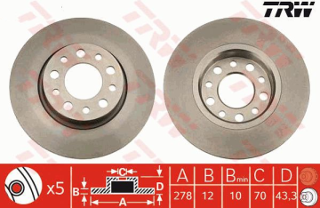 Alfa Romeo Giulietta Arka Fren Diski 1.6 JTD 120 Beygir 278 mm Çap BREMBO Sistem TRW