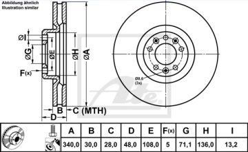 Peugeot 508 Ön Fren Diski 2.2 HDi 340 mm Çap 2011-2017 ATE ORIGINAL
