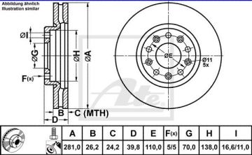 Alfa Romeo Giulietta Ön Fren Diski 1.4 Turbo 120 Beygir 281 mm Çap Standart Sistem ATE ORIGINAL