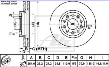 Alfa Romeo Giulietta Ön Fren Diski 1.6 JTD 120 Beygir 281 mm Çap Standart Sistem ATE ORIGINAL