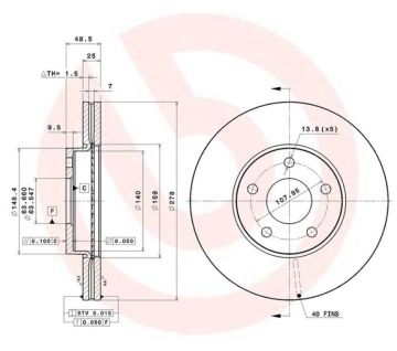 Volvo C30 Fren Diski Ön 1.6 Dizel 109 Beygir 278 mm Çap 2007-2012 BREMBO