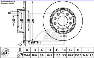Alfa Romeo Giulietta Arka Fren Diski 1.6 JTD 105 Beygir 264 mm Çap Standart Sistem ATE ORIGINAL