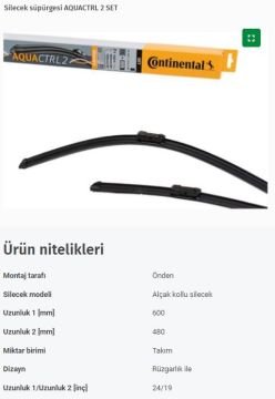 Volkswagen Passat B7 Ön Silecek Seti Sağ Sol Takım 2011-2012 CONTINENTAL