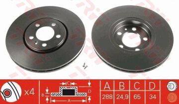 Audi A3 Ön Fren Diski 1.9 TDI 130 Beygir 288 mm Çap 1996-2003 TRW