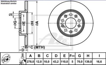 Alfa Romeo Giulietta Arka Fren Diski 1.6 JTD 120 Beygir 278 mm Çap BREMBO Sistem ATE ORIGINAL