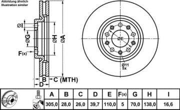 Alfa Romeo Giulietta Ön Fren Diski 1.4 Turbo 170 Beygir 305 mm Standart / Fren Kiti Olmayan Sistem İçin ATE ORIGINAL