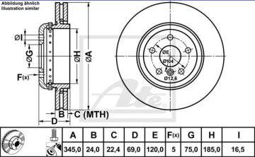 BMW 5 Serisi F10 Fren Diski Arka 535d/xd 345 mm 2011-2016 ATE ORIGINAL