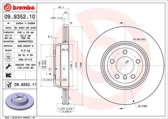 BMW E65 740i / 740d / 745i / 750i / 760i Arka Fren Diski Havalı 345 mm BREMBO